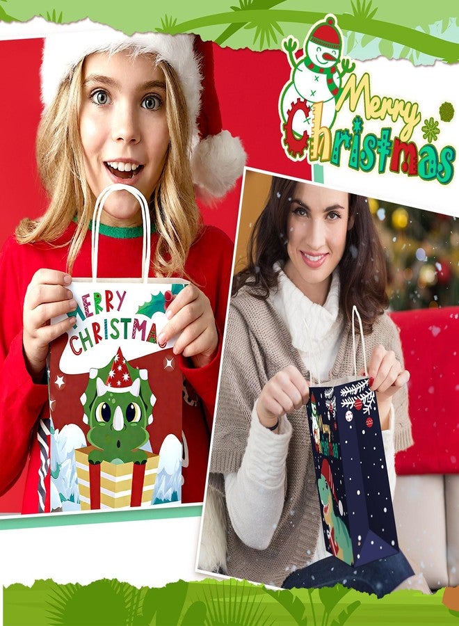 Trandraft 12 Pcs Christmas Small Gift Bags Pet Animal Christmas Kraft Paper Bags with Handles Heavy Duty Gift Packaging for Xmas Treats Goody Holiday Party Supplies Favors(Dinosaur) - Image 5